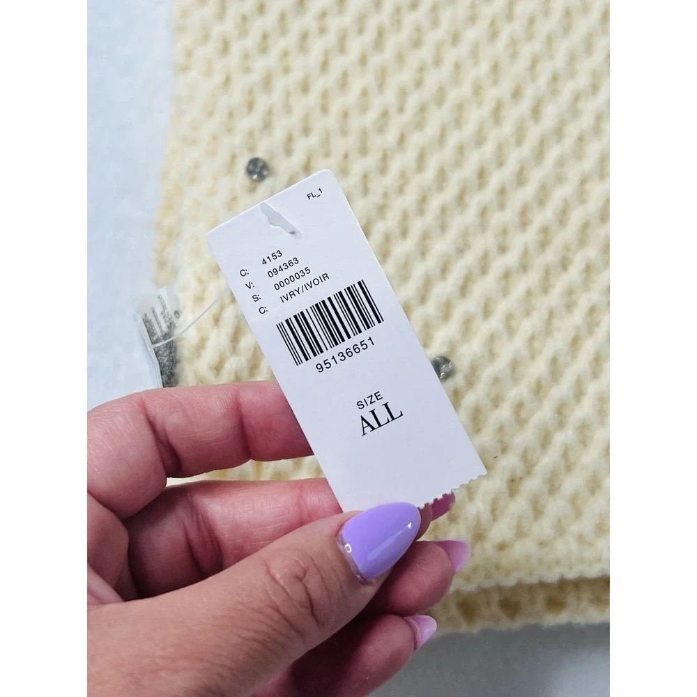 Maeve By Anthropologie Womens Luxury Cream Rhinestone Waffle Knit Scarf 80